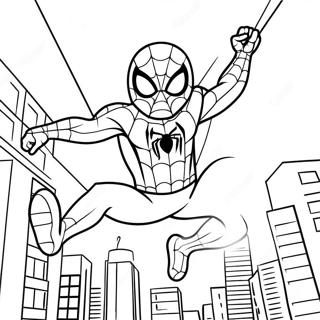 Adorable Spiderman Swinging Through The City Coloring Page 9287-7586