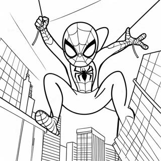 Adorable Spiderman Swinging Through The City Coloring Page 9287-7587