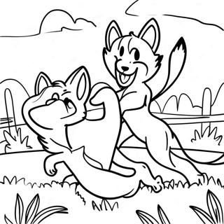 Playful Fox And Hound Coloring Page 9377-7657