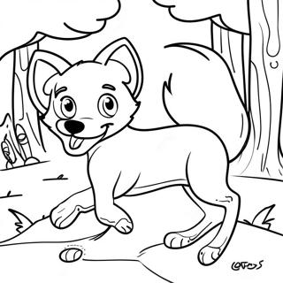 Playful Fox And Hound Coloring Page 9377-7659