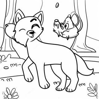 Playful Fox And Hound Coloring Page 9377-7660