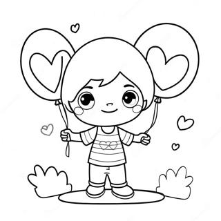 Cute Boy With Heart Balloons Coloring Page 9397-7673