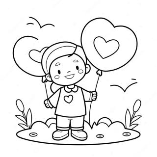 Cute Boy With Heart Balloons Coloring Page 9397-7674