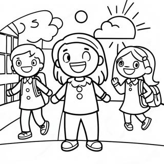 Excited Kids On First Day Of School Coloring Page 9417-7689