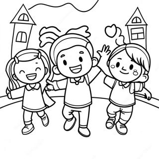 Excited Kids On First Day Of School Coloring Page 9417-7690