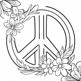 Colorful Peace Sign With Flowers Coloring Page 942-753