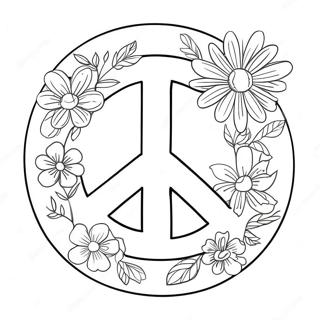 Colorful Peace Sign With Flowers Coloring Page 942-754