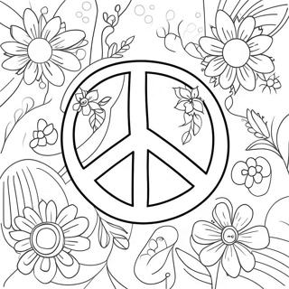 Colorful Peace Sign With Flowers Coloring Page 942-755