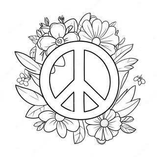 Colorful Peace Sign With Flowers Coloring Page 942-756