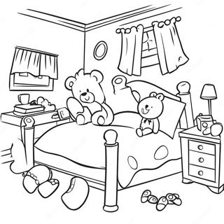 Cozy Bedroom With Teddy Bears Coloring Page 9447-7714