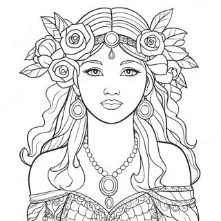 Elegant Goddess With Flowers Coloring Page 9597-7829