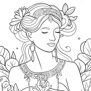 Elegant Goddess With Flowers Coloring Page 9597-7830