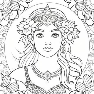 Elegant Goddess With Flowers Coloring Page 9597-7831