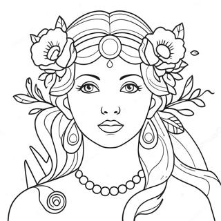 Elegant Goddess With Flowers Coloring Page 9597-7832