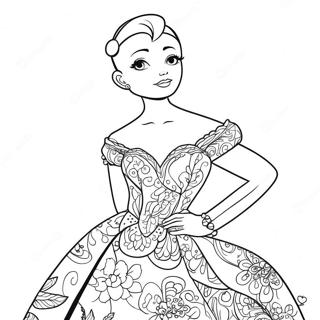 Elegant Coquette With Floral Dress Coloring Page 9767-7973