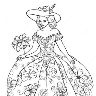 Elegant Coquette With Floral Dress Coloring Page 9767-7974