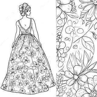 Elegant Coquette With Floral Dress Coloring Page 9767-7975