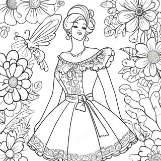 Elegant Coquette With Floral Dress Coloring Page 9767-7976