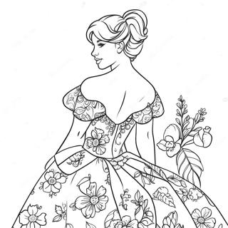 Elegant Coquette With Floral Dress Coloring Page 9767-8037