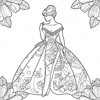 Elegant Coquette With Floral Dress Coloring Page 9767-8039