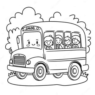 Cute School Bus With Happy Kids Coloring Page 9977-8205