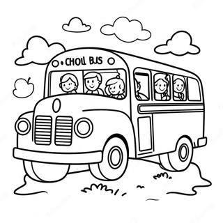 Cute School Bus With Happy Kids Coloring Page 9977-8206