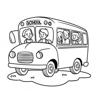 Cute School Bus With Happy Kids Coloring Page 9977-8207