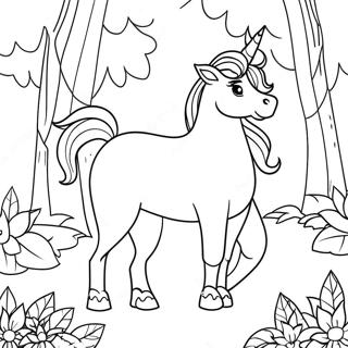 Majestic Unicorn In A Magical Forest Coloring Page 9987-8214